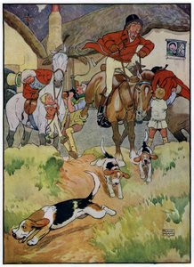 Drie vrolijke jagers (kleurenlitho) door Frank Adams