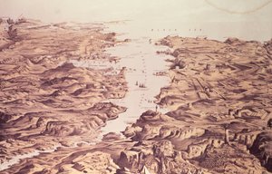 Panoramisch uitzicht op de noord- en zuidzijde van de haven en haven van Sebastopol, ontworpen en gelithografeerd door Thomas Packer, uitgegeven door Stannard en Dixon, 1855 door Frank C. Hughes