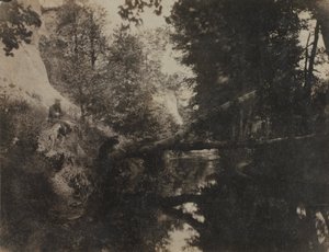 Landschap met Zittend Figuur aan de Oever van een Stroom