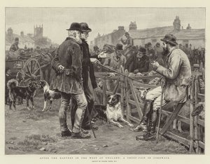 Na de oogst in het westen van Engeland, een schapenmarkt in Cornwall door Frank Dadd