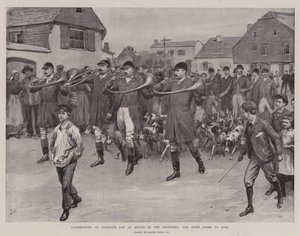 Viering van St. Hubertusdag in Bievre in de Ardennen, de jacht gaat naar de mis door Frank Dadd