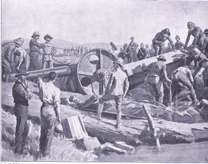 Een kanon over een nare plek krijgen, illustratie uit Na Pretoria: De Guerrillaoorlog, 1902