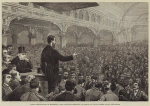 Liberale Demonstratie in Manchester, Lord Hartington spreekt de bijeenkomst toe in Pomona Gardens Palace
