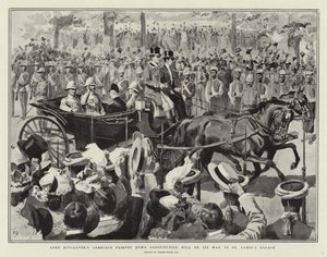 De koets van Lord Kitchener rijdt Constitution Hill af op weg naar St. James