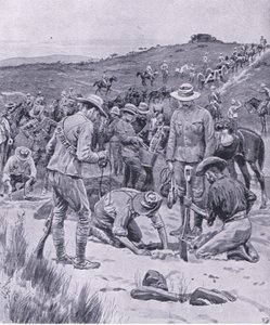Zoeken naar water, uit Na Pretoria: De Guerrillaoorlog gepubliceerd door Harmsworth Bros Limited, 1901 door Frank Dadd