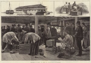 Schetsen in China, aan boord van een opiumschip in Shanghai door Frank Dadd