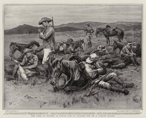 De verzorging van paarden in Zuid-Afrika, uitgeput na een gedwongen mars