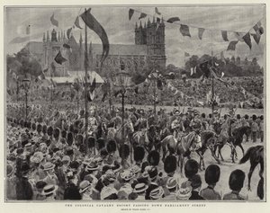 De koloniale cavalerie-escorte die Parliament Street passeert door Frank Dadd