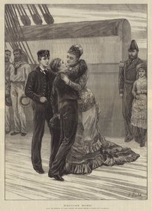 Welkom thuis! HRH de Prinses van Wales ontmoet de Koninklijke Prinsen aan boord van HMS Bacchante door Frank Dadd