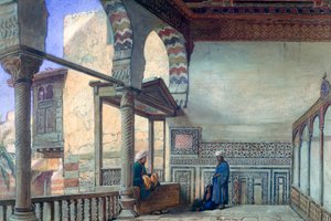 Loggia, zomerreceptie, Memlook Radnau Beys huis, Caïro, 1870 door Frank Dillon