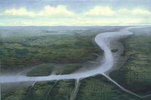 Prehistorisch Centraal Londen, kijkend naar het zuidwesten, ca. 30 v.Chr.