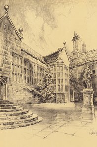 Hoghton Tower, de bovenste binnenplaats (litho)