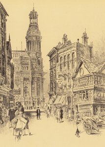 Manchester, The Royal Exchange en Old Market Place (litho)