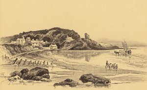 Oud Heysham bij eb (litho)