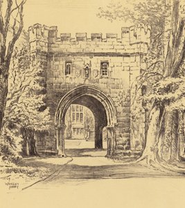Whalley Abbey, de noordoostelijke toegangspoort (litho)