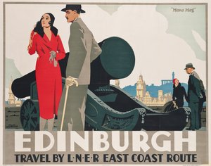 Poster die LNER oostkust routes naar Edinburgh adverteert