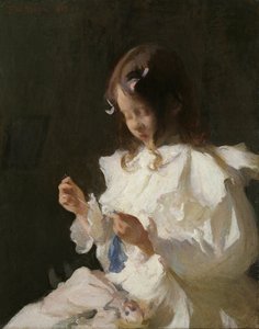 Portret van een kind dat naait door Frank Weston Benson