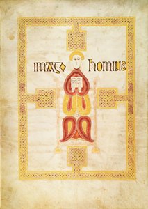 Symbool van Mattheüs, `Imago Hominus, Lindisfarne, uit het Echternach Evangelieboek, ca. 700