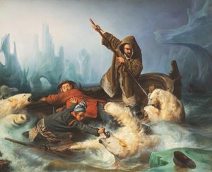 Vechtende ijsberen door François August Biard