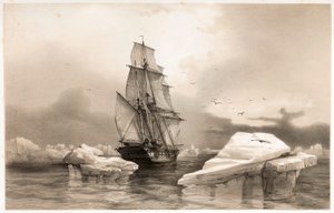 Korvet La Recherche bij Bereneiland op 7 augustus 1838, uit Voyages en Scandinavie, 1852