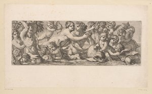 Bacchus met sater, nereïde en putti in het water (serie titel)