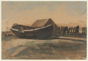 Boot op een strand, Le Tréport, 1854