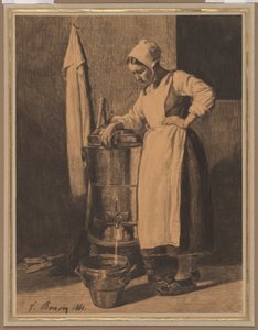 Dienaar die water uit de fontein haalt door François Bonvin