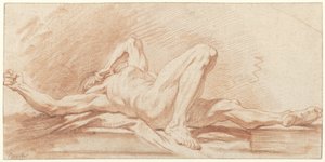 Studie van een achteroverliggende naakte man door François Boucher (possibly)