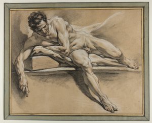 Academische studie van een liggende mannelijke naakt door François Boucher