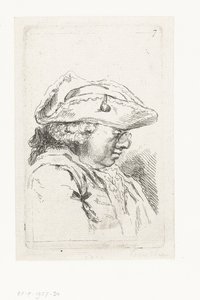 Hoofd van een man met bril en tricorne