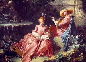 De muziekles. Schilderij door François Boucher, 18e eeuw. Parijs, Musée Cognacq Jay