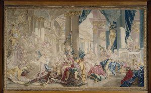 Manufacture de Beauvais - Psyche geleid door Zephyr in het paleis van de Liefde en Psyche die haar rijkdom toont aan haar zussen, Na 1741 door François Boucher