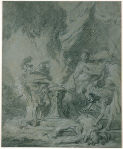 Mucius Scaevola steekt zijn hand in het vuur door François Boucher