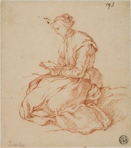 Zittende vrouw die leest door François Boucher
