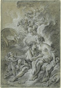 Venus leunend op haar geliefde Adonis door François Boucher