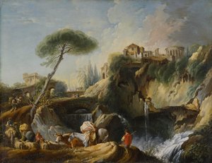 Uitzicht op Tivoli met de Tempel van Vesta, c.1749 door François Boucher