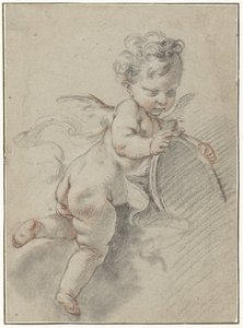 Zwevende putto met een toiletspiegel