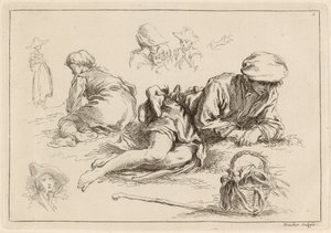 Figuurstudies inclusief Liggende Jongen door François Boucher after Abraham Bloemaert