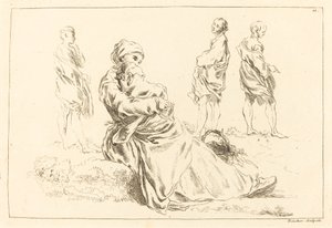 Figurenstudies inclusief Zittende Moeder en Kind door François Boucher after Abraham Bloemaert