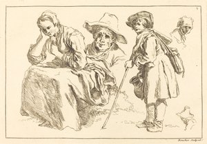 Figurenstudies inclusief staande jongen met een kruik door François Boucher after Abraham Bloemaert