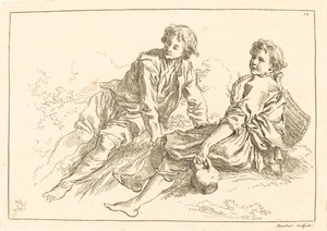 Liggende Herderjongens door François Boucher after Abraham Bloemaert