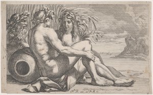 Riviergoden rustend voor een zeelandschap, 1651-82