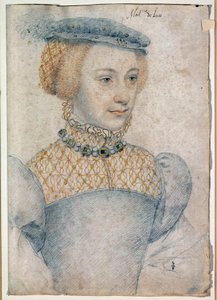Portret van Anne de Pisseleu, vrouw van Louis de Coesmes, Heer van Lucé. Tekening met zwarte steen en bloed door Francois Clouet door François Clouet