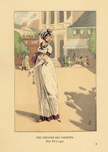 Modieuze vrouw voor het Theatre des Varietes, Boulevard Montmartre, Jaar VII