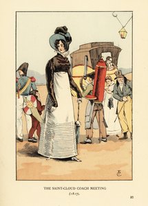 Vrouw wachtend op een postkoets. De Saint-Cloud koets ontmoeting door François Courboin