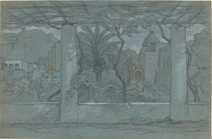 Een terras en tuin op Capri [recto] door François Edouard Bertin