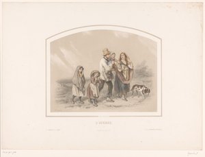 Gezin met hond in een stortbui door François Grenier
