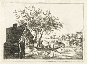 Rivierlandschap met boerderij door François Joseph Pfeiffer (II)