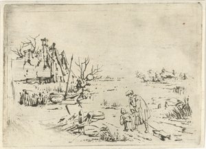 Winterlandschap met boerderijen door François Joseph Pfeiffer (II)