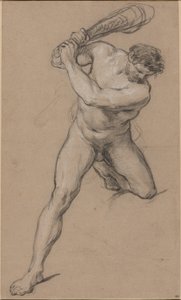 Hercules die zijn Knots Verheft: Studie voor "Hercules en Cacus" door François Le Moyne